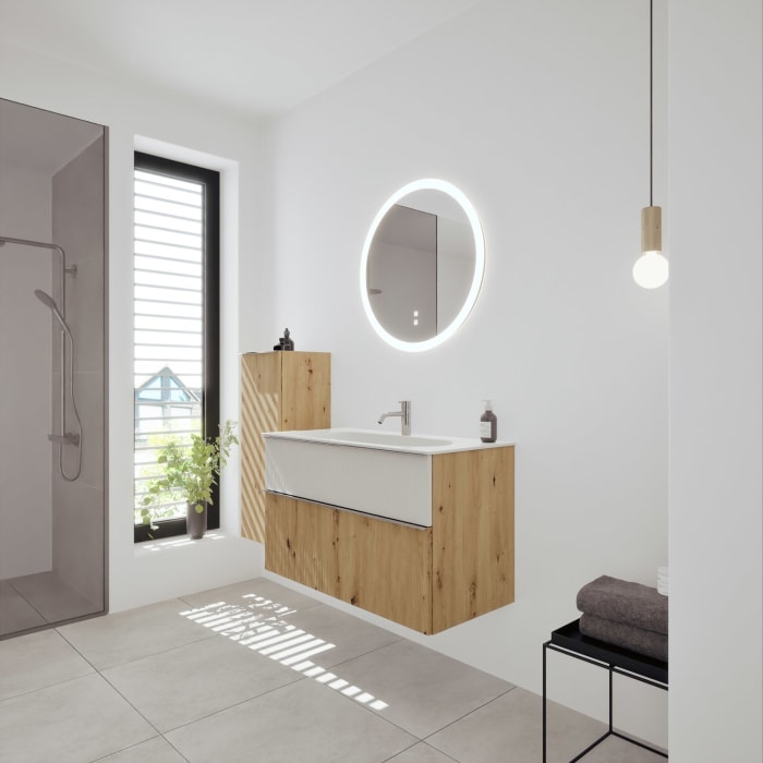 burgbad Fiumo 2.0 Mineralguss-Waschtisch mit Waschtischunterschrank 102 cm, mit Griff G0146