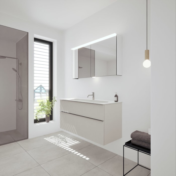 burgbad Fiumo 2.0 Mineralguss-Waschtisch mit Waschtischunterschrank 122 cm, mit Griff G0146