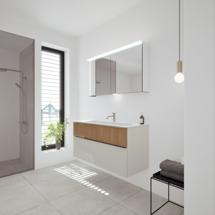 burgbad Fiumo 2.0 Mineralguss-Waschtisch mit Waschtischunterschrank 122 cm, mit Griff G0146