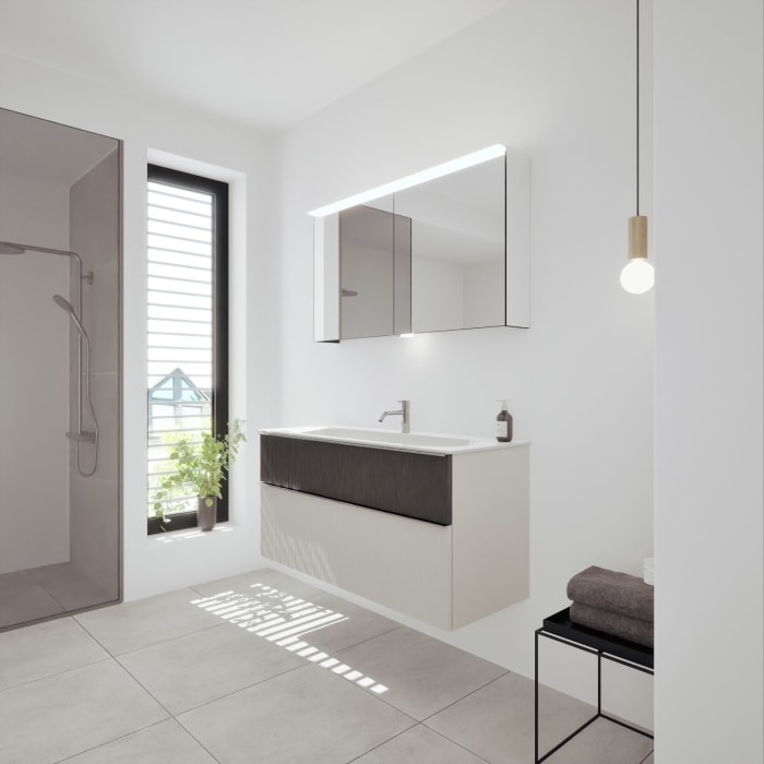 burgbad Fiumo 2.0 Mineralguss-Waschtisch mit Waschtischunterschrank 122 cm, mit Griff G0146