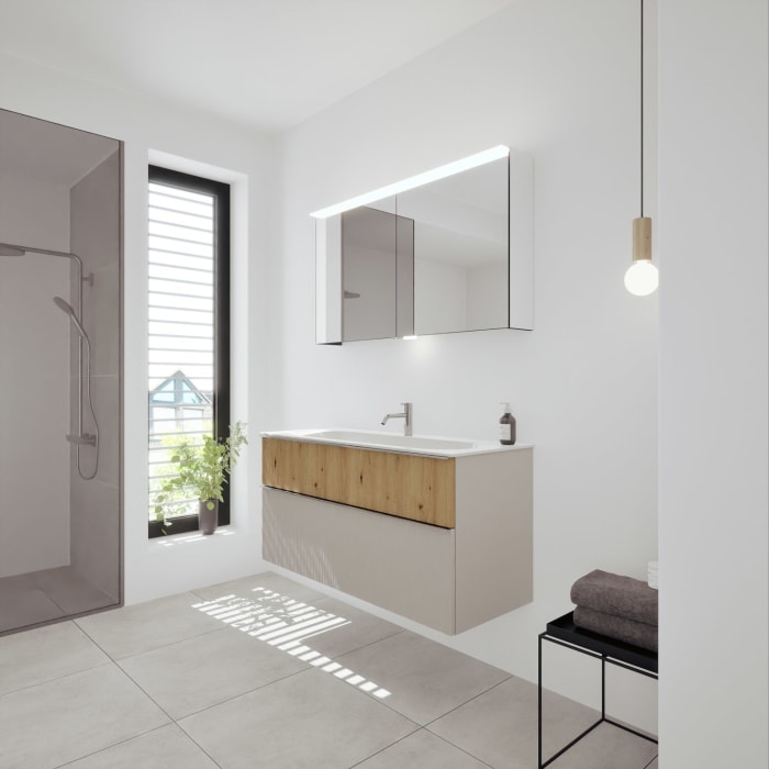 burgbad Fiumo 2.0 Mineralguss-Waschtisch mit Waschtischunterschrank 122 cm, mit Griff G0146