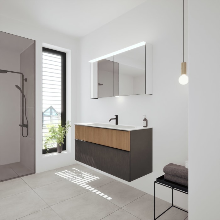 burgbad Fiumo 2.0 Mineralguss-Waschtisch mit Waschtischunterschrank 122 cm, mit Griff G0200