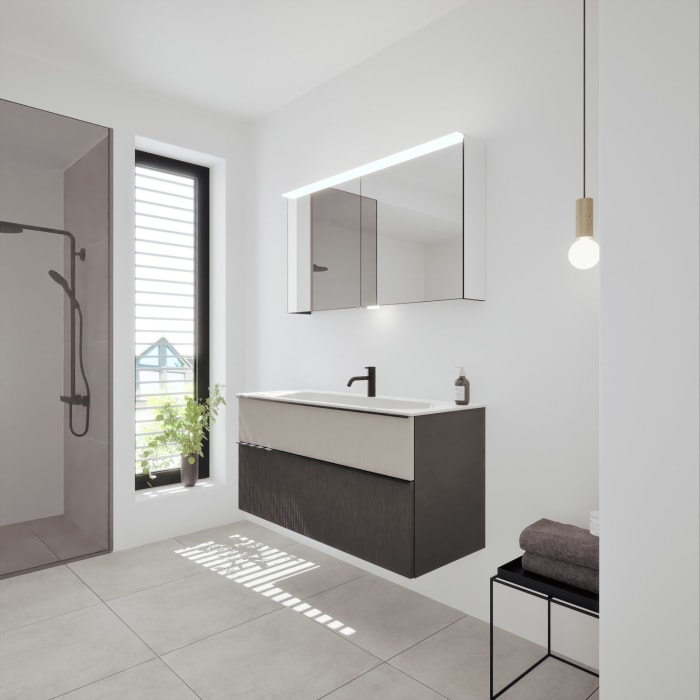 burgbad Fiumo 2.0 Mineralguss-Waschtisch mit Waschtischunterschrank 122 cm, mit Griff G0200