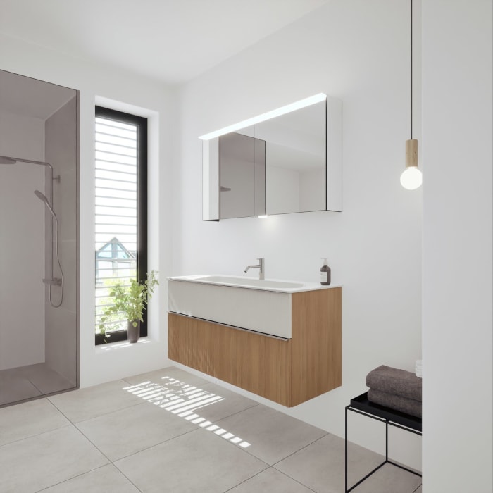 burgbad Fiumo 2.0 Mineralguss-Waschtisch mit Waschtischunterschrank 122 cm, mit Griff G0146