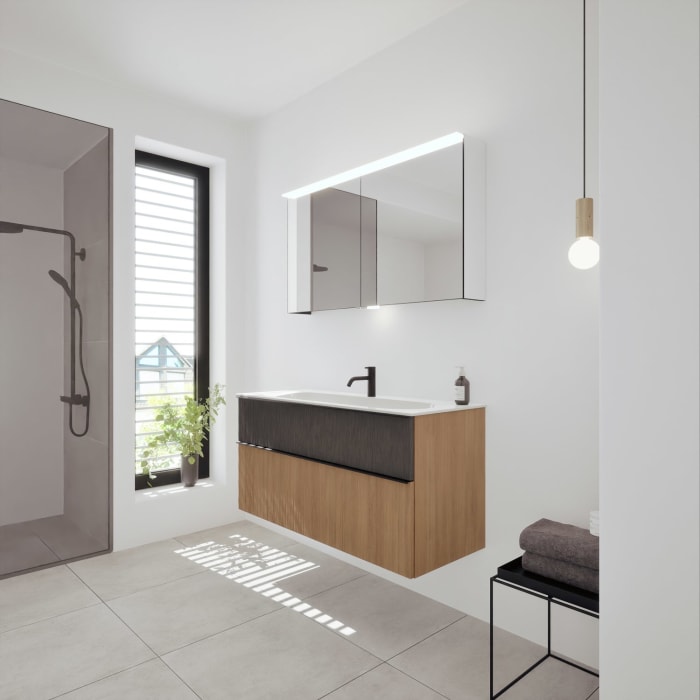 burgbad Fiumo 2.0 Mineralguss-Waschtisch mit Waschtischunterschrank 122 cm, mit Griff G0200