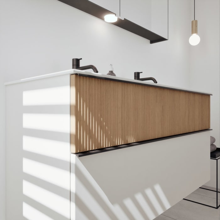 burgbad Fiumo 2.0 Mineralguss-Waschtisch mit Waschtischunterschrank 122 cm, mit Griff G0200