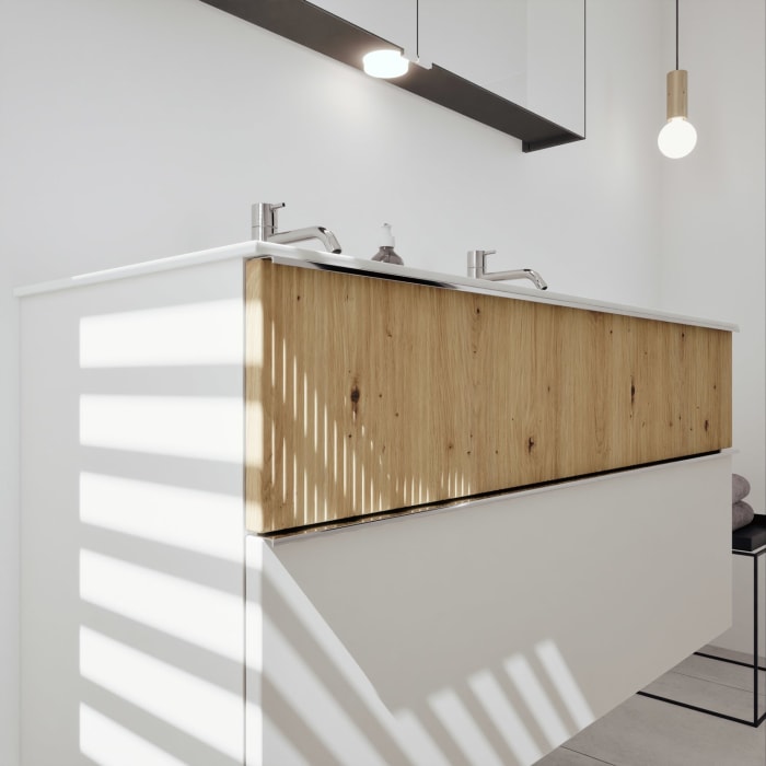 burgbad Fiumo 2.0 Mineralguss-Waschtisch mit Waschtischunterschrank 122 cm, mit Griff G0146