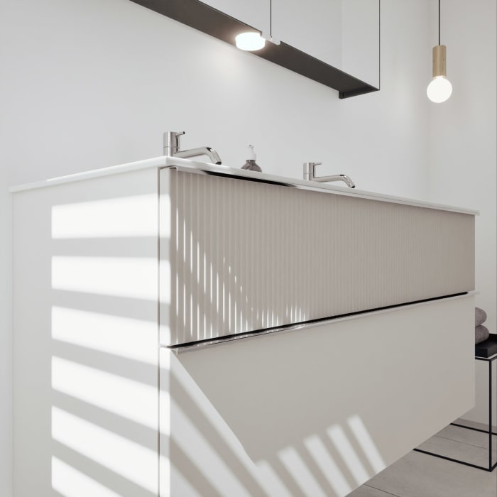 burgbad Fiumo 2.0 Mineralguss-Waschtisch mit Waschtischunterschrank 122 cm, mit Griff G0146