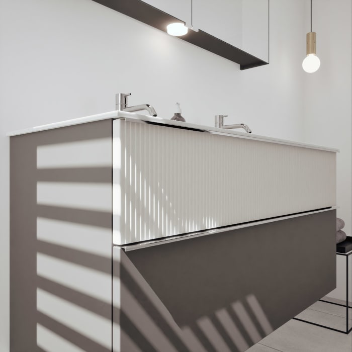 burgbad Fiumo 2.0 Mineralguss-Waschtisch mit Waschtischunterschrank 122 cm, mit Griff G0146