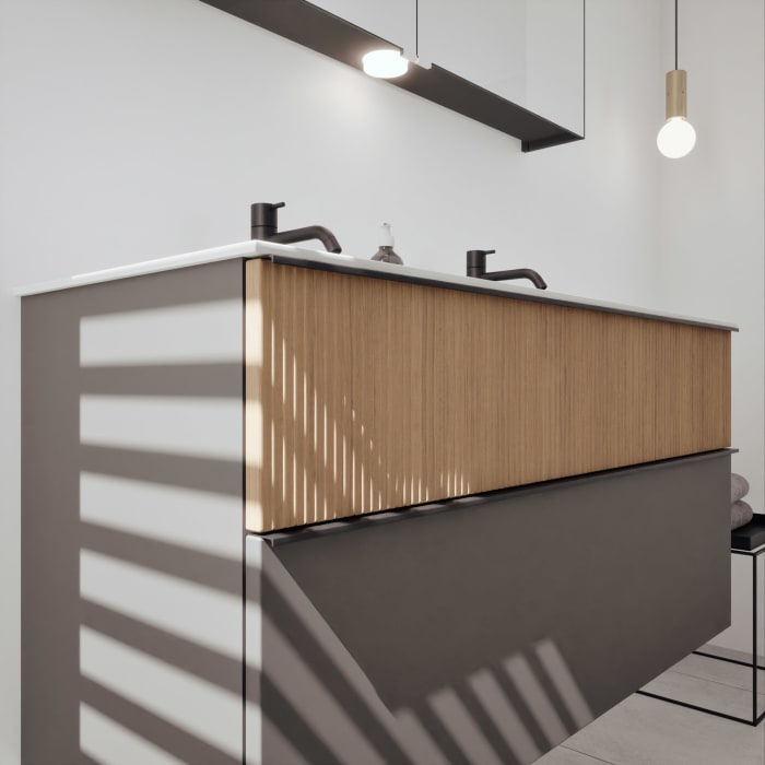 burgbad Fiumo 2.0 Mineralguss-Waschtisch mit Waschtischunterschrank 122 cm, mit Griff G0200