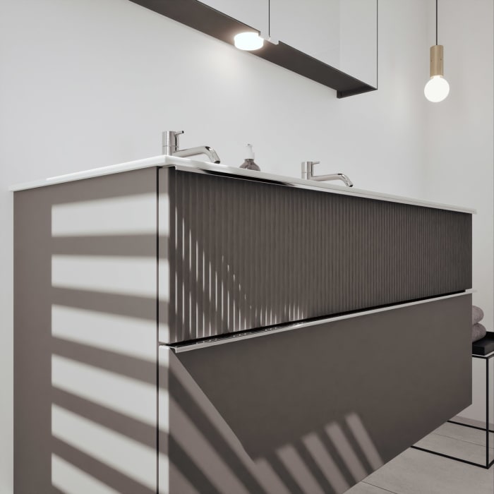 burgbad Fiumo 2.0 Mineralguss-Waschtisch mit Waschtischunterschrank 122 cm, mit Griff G0146