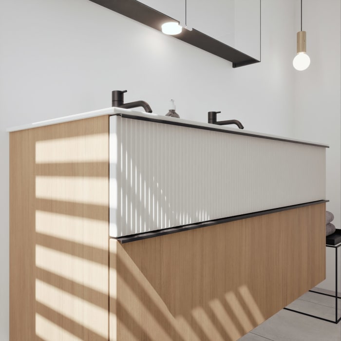 burgbad Fiumo 2.0 Mineralguss-Waschtisch mit Waschtischunterschrank 122 cm, mit Griff G0200