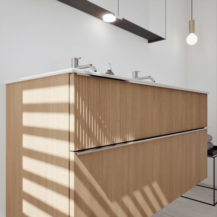 burgbad Fiumo 2.0 Mineralguss-Waschtisch mit Waschtischunterschrank 122 cm, mit Griff G0146