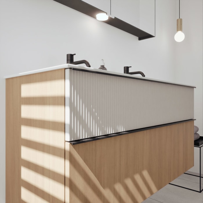 burgbad Fiumo 2.0 Mineralguss-Waschtisch mit Waschtischunterschrank 122 cm, mit Griff G0200