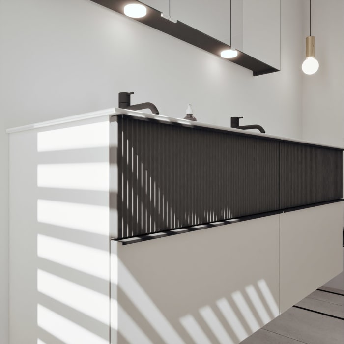 burgbad Fiumo 2.0 Mineralguss-Waschtisch mit Waschtischunterschrank 142 cm, mit Griff G0200