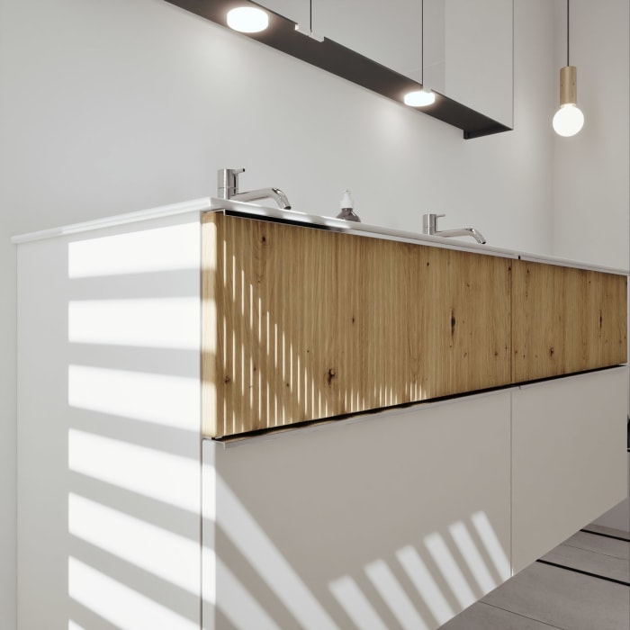 burgbad Fiumo 2.0 Mineralguss-Waschtisch mit Waschtischunterschrank 142 cm, mit Griff G0146