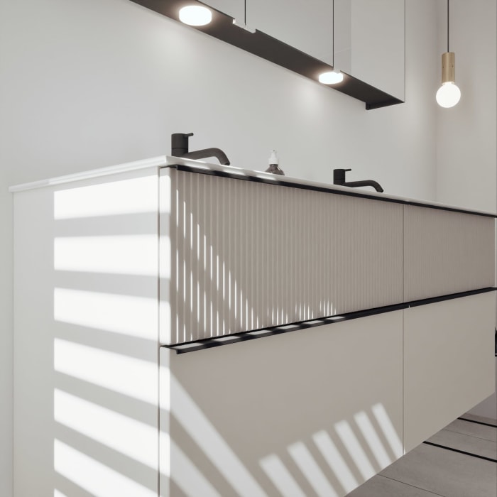 burgbad Fiumo 2.0 Mineralguss-Waschtisch mit Waschtischunterschrank 142 cm, mit Griff G0200