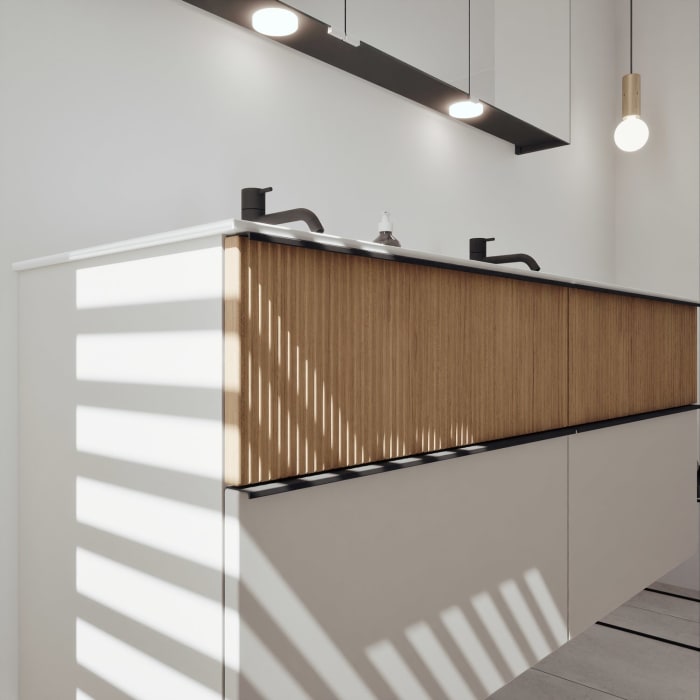 burgbad Fiumo 2.0 Mineralguss-Waschtisch mit Waschtischunterschrank 142 cm, mit Griff G0200