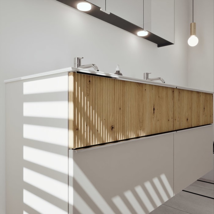 burgbad Fiumo 2.0 Mineralguss-Waschtisch mit Waschtischunterschrank 142 cm, mit Griff G0146