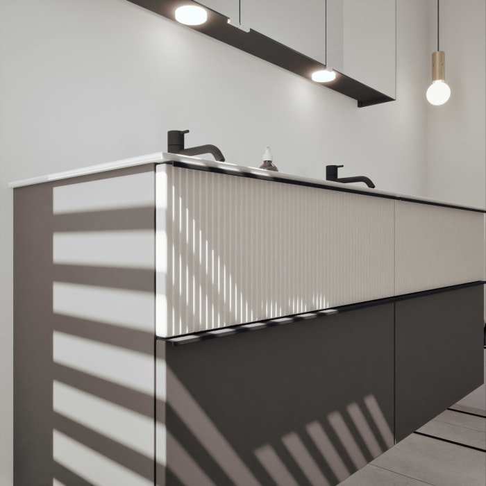 burgbad Fiumo 2.0 Mineralguss-Waschtisch mit Waschtischunterschrank 142 cm, mit Griff G0200