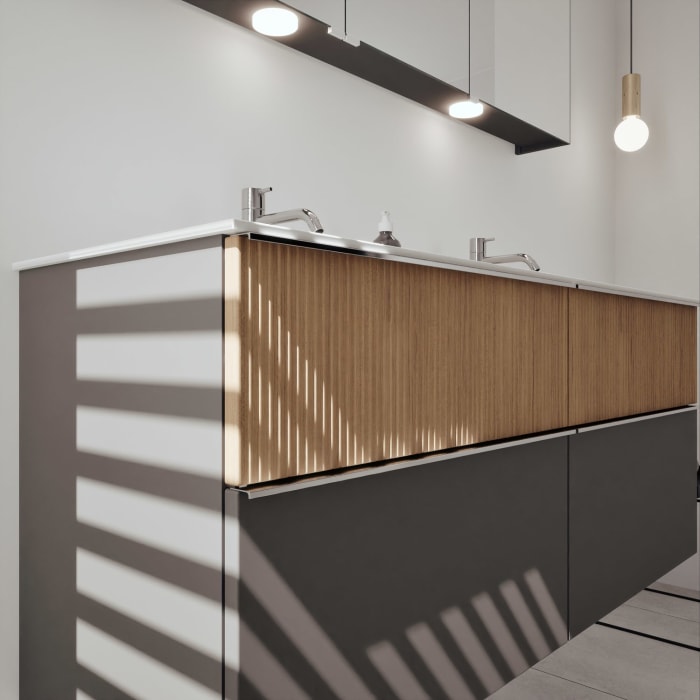 burgbad Fiumo 2.0 Mineralguss-Waschtisch mit Waschtischunterschrank 142 cm, mit Griff G0146