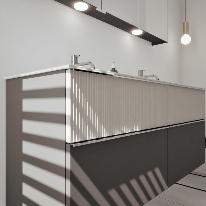 burgbad Fiumo 2.0 Mineralguss-Waschtisch mit Waschtischunterschrank 142 cm, mit Griff G0146