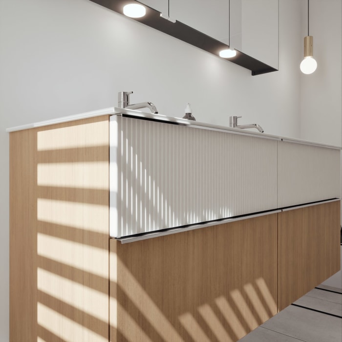 burgbad Fiumo 2.0 Mineralguss-Waschtisch mit Waschtischunterschrank 142 cm, mit Griff G0146