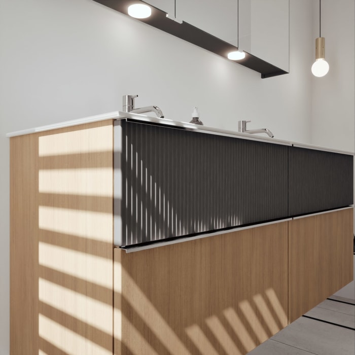 burgbad Fiumo 2.0 Mineralguss-Waschtisch mit Waschtischunterschrank 142 cm, mit Griff G0146