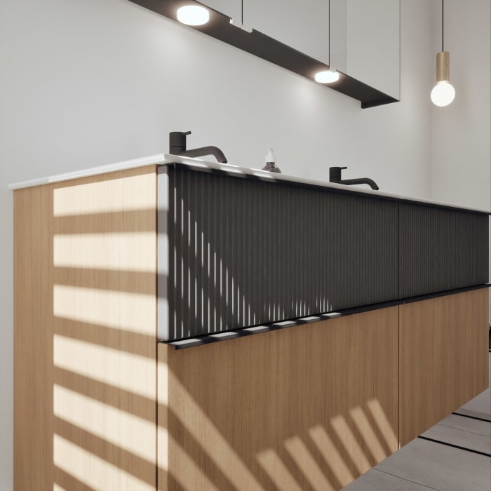 burgbad Fiumo 2.0 Mineralguss-Waschtisch mit Waschtischunterschrank 142 cm, mit Griff G0200