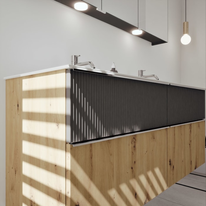 burgbad Fiumo 2.0 Mineralguss-Waschtisch mit Waschtischunterschrank 142 cm, mit Griff G0146