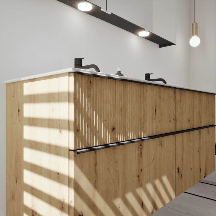 burgbad Fiumo 2.0 Mineralguss-Waschtisch mit Waschtischunterschrank 142 cm, mit Griff G0200