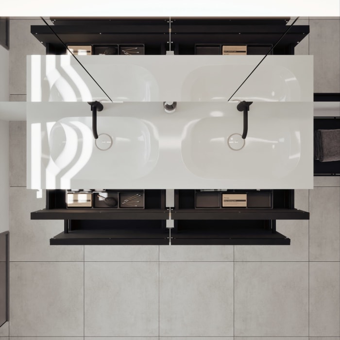 burgbad Fiumo 2.0 Mineralguss-Waschtisch mit Waschtischunterschrank 142 cm, mit Griff G0200