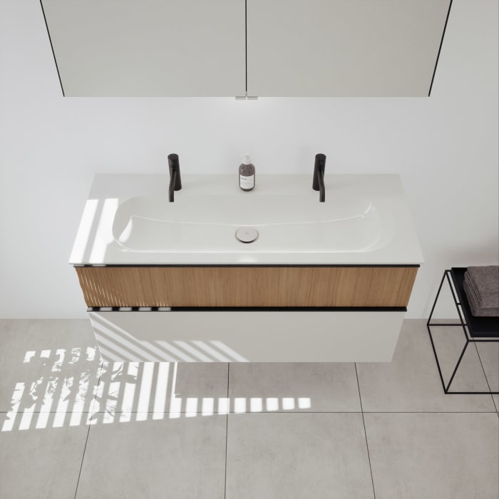 burgbad Fiumo 2.0 Mineralguss-Waschtisch mit Waschtischunterschrank 122 cm, mit Griff G0200