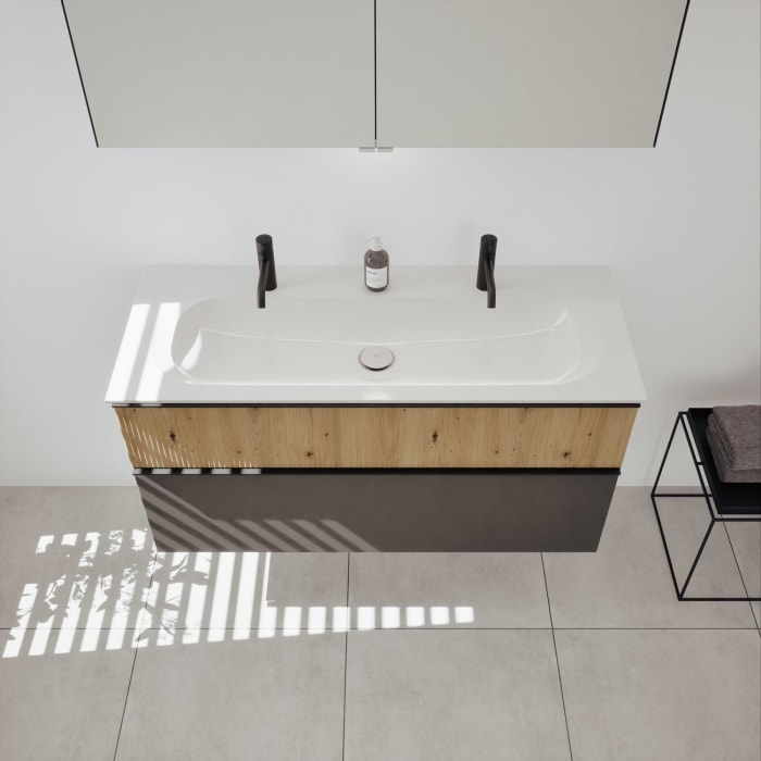 burgbad Fiumo 2.0 Mineralguss-Waschtisch mit Waschtischunterschrank 122 cm, mit Griff G0200