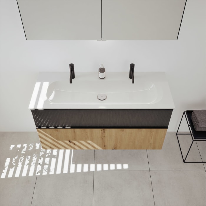 burgbad Fiumo 2.0 Mineralguss-Waschtisch mit Waschtischunterschrank 122 cm, mit Griff G0200