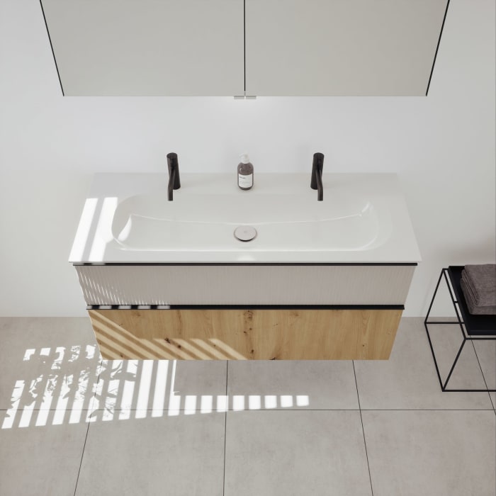 burgbad Fiumo 2.0 Mineralguss-Waschtisch mit Waschtischunterschrank 122 cm, mit Griff G0200