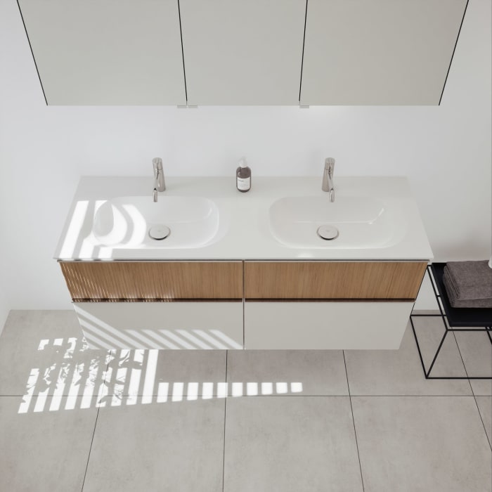 burgbad Fiumo 2.0 Mineralguss-Waschtisch mit Waschtischunterschrank 142 cm, mit Griff G0146