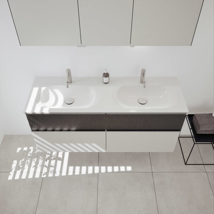 burgbad Fiumo 2.0 Mineralguss-Waschtisch mit Waschtischunterschrank 142 cm, mit Griff G0146