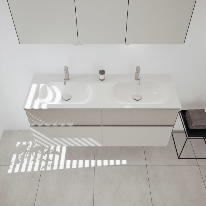 burgbad Fiumo 2.0 Mineralguss-Waschtisch mit Waschtischunterschrank 142 cm, mit Griff G0146