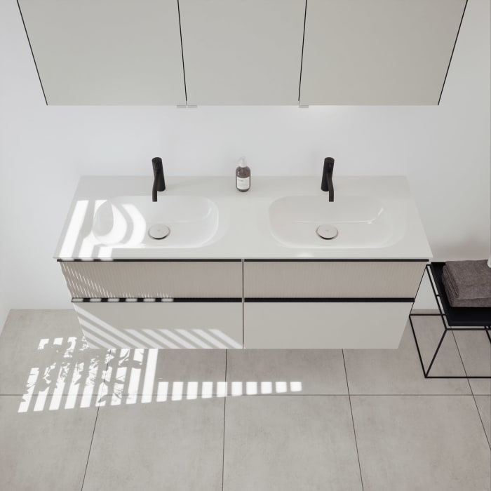 burgbad Fiumo 2.0 Mineralguss-Waschtisch mit Waschtischunterschrank 142 cm, mit Griff G0200