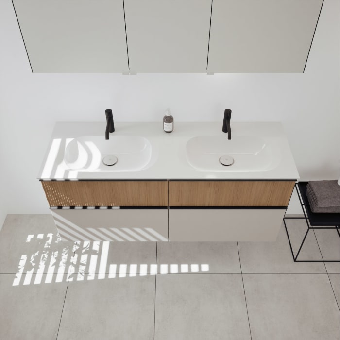 burgbad Fiumo 2.0 Mineralguss-Waschtisch mit Waschtischunterschrank 142 cm, mit Griff G0200