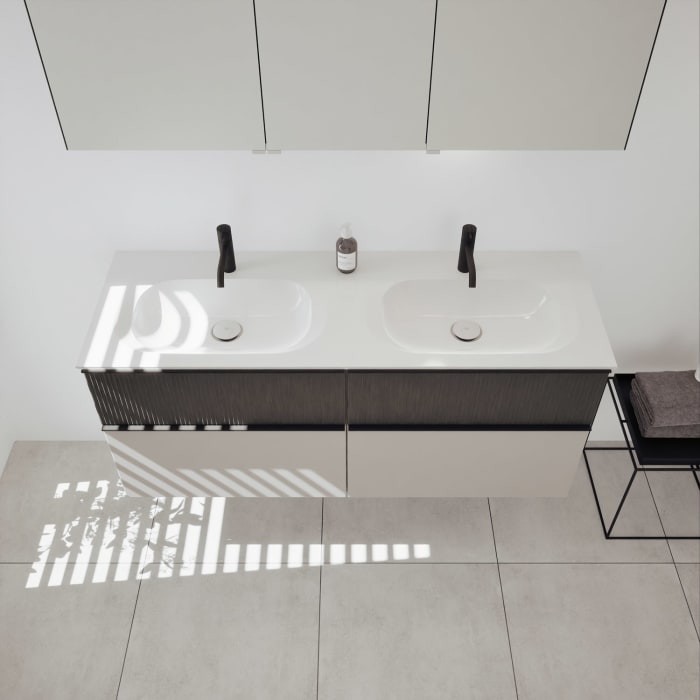 burgbad Fiumo 2.0 Mineralguss-Waschtisch mit Waschtischunterschrank 142 cm, mit Griff G0200