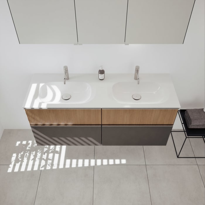 burgbad Fiumo 2.0 Mineralguss-Waschtisch mit Waschtischunterschrank 142 cm, mit Griff G0146