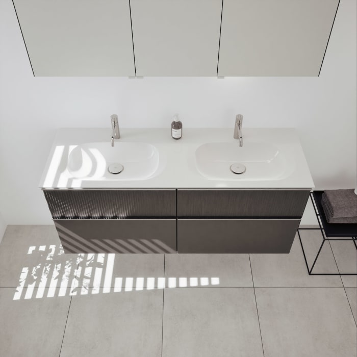 burgbad Fiumo 2.0 Mineralguss-Waschtisch mit Waschtischunterschrank 142 cm, mit Griff G0146