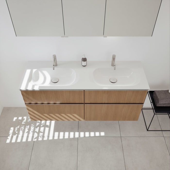 burgbad Fiumo 2.0 Mineralguss-Waschtisch mit Waschtischunterschrank 142 cm, mit Griff G0146