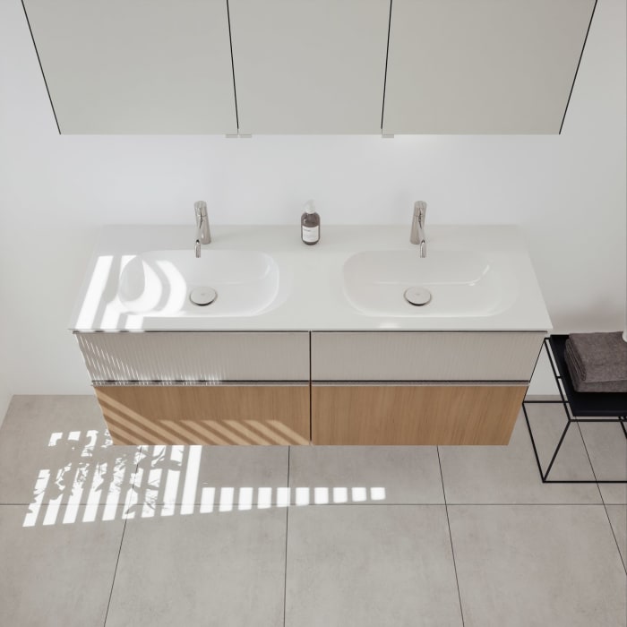 burgbad Fiumo 2.0 Mineralguss-Waschtisch mit Waschtischunterschrank 142 cm, mit Griff G0146