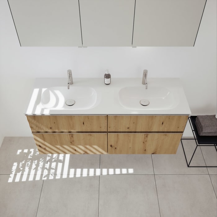 burgbad Fiumo 2.0 Mineralguss-Waschtisch mit Waschtischunterschrank 142 cm, mit Griff G0146