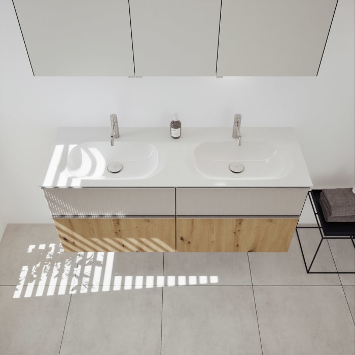 burgbad Fiumo 2.0 Mineralguss-Waschtisch mit Waschtischunterschrank 142 cm, mit Griff G0146