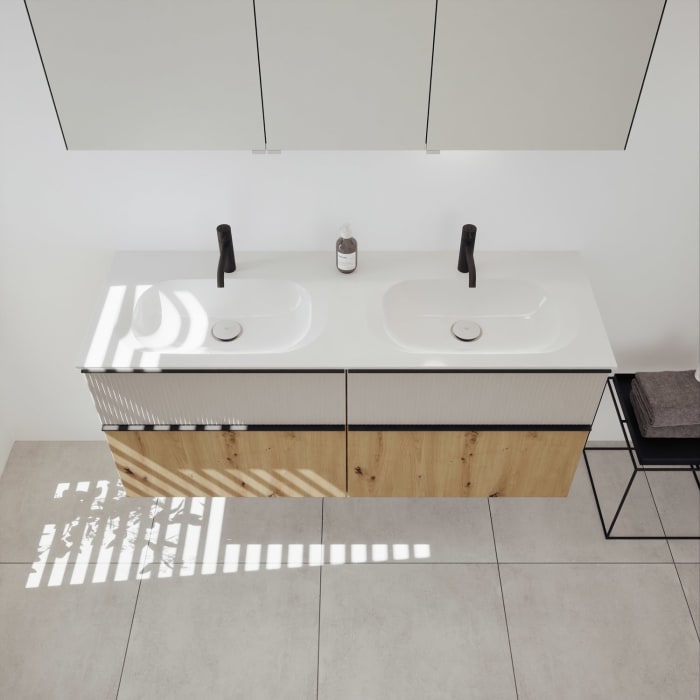 burgbad Fiumo 2.0 Mineralguss-Waschtisch mit Waschtischunterschrank 142 cm, mit Griff G0200