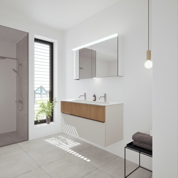 burgbad Fiumo 2.0 Mineralguss-Waschtisch mit Waschtischunterschrank 122 cm, mit Griff G0146